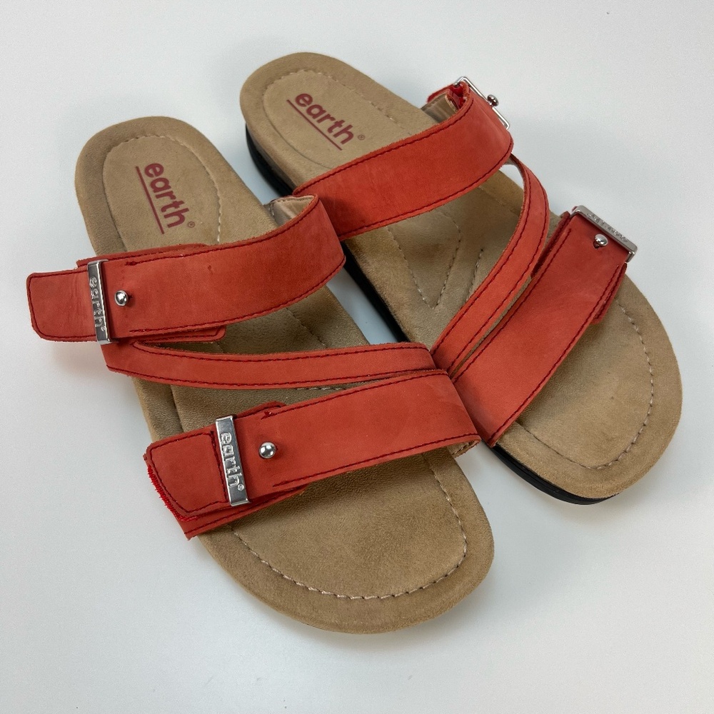 Earth Women's Red and Tan Adjustable Slide Sandals
